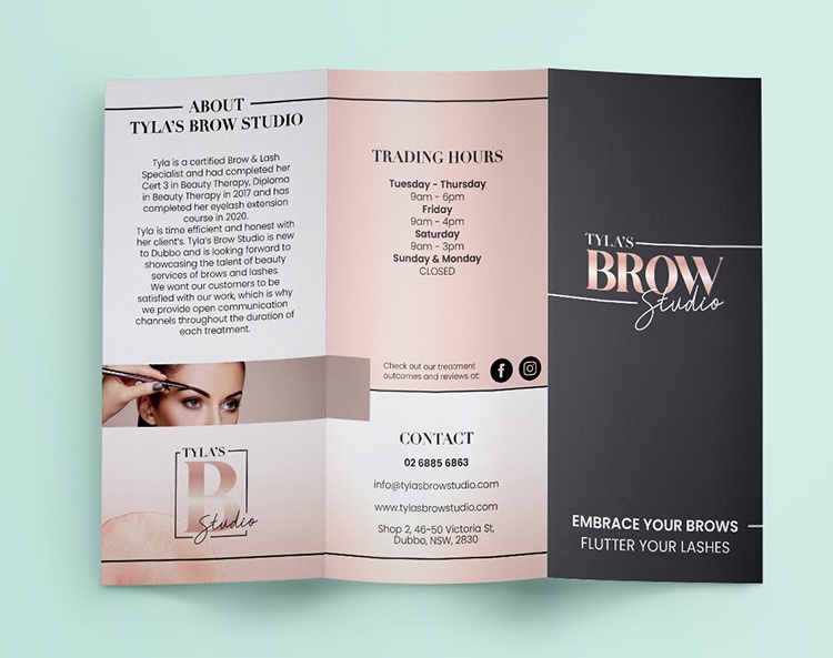 Trifold brochure design for brow studio